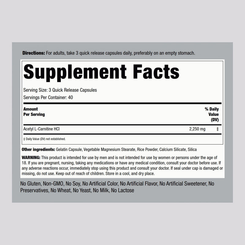 Piping Rock Acetyl L-Carnitine HCL 2250mg – 120 Capsules – Non-GMO, Gluten Free – Pack of 2