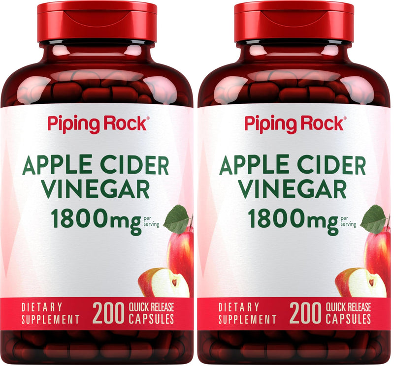 Piping Rock Apple Cider Vinegar Capsules 1800 mg | 200 Pills | Pack of 2 | Non-GMO, Gluten Free