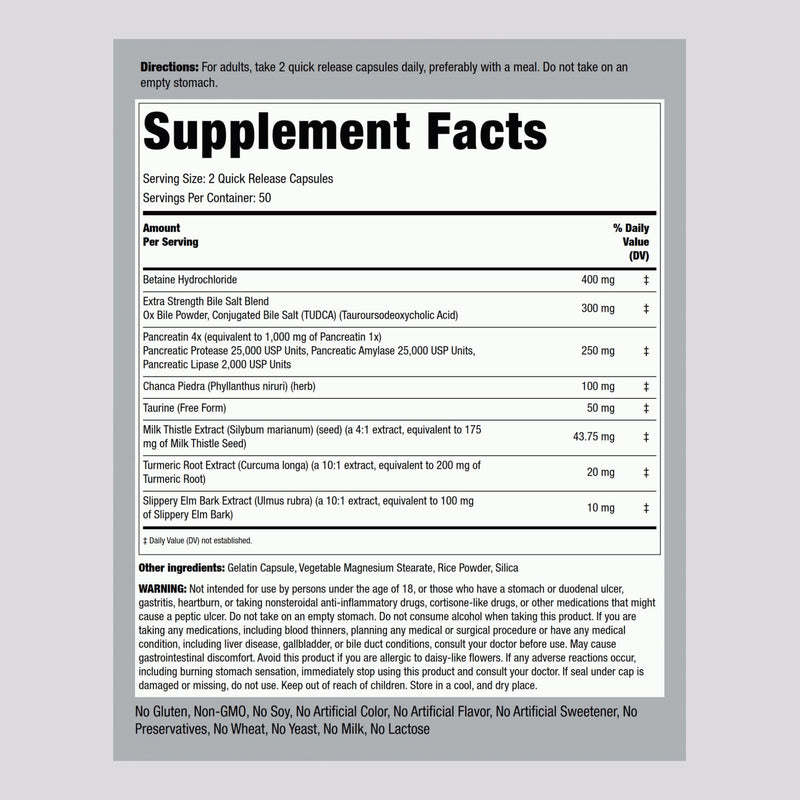 Piping Rock Gallbladder Supplement – 100 Capsules | Digestive Enzyme Formula (Pack of 2) | Non-GMO & Gluten Free