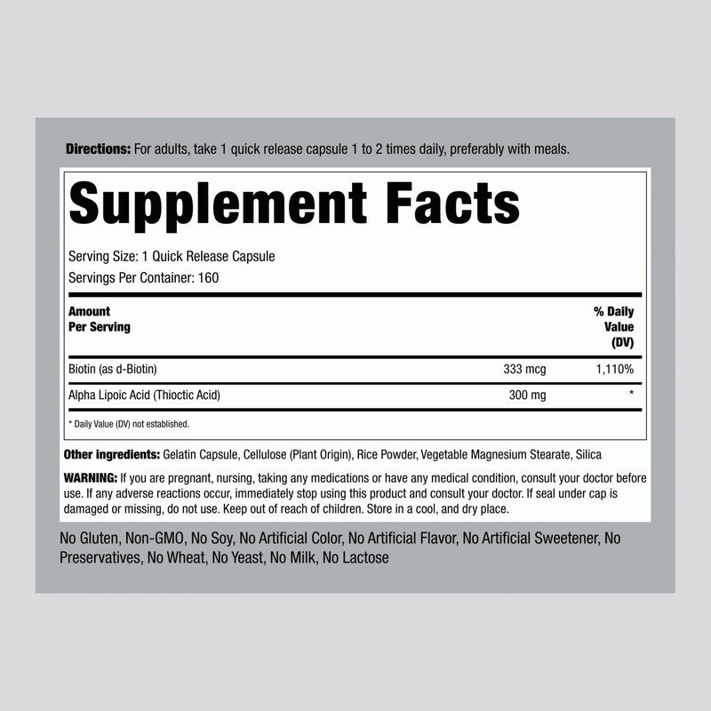 Piping Rock Alpha Lipoic Acid 300mg + Biotin Optimizer – 160 Capsules (Non-GMO, Gluten Free)