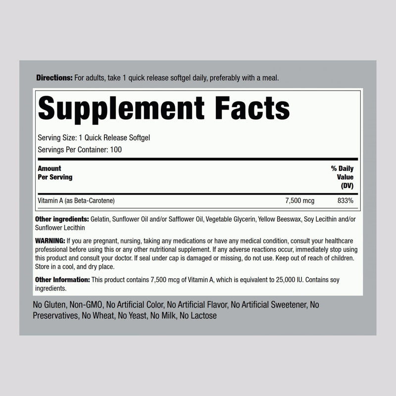 Piping Rock Beta Carotene Softgels 25,000 IU - Pack of 2 | Vitamin A, Non-GMO, Gluten Free