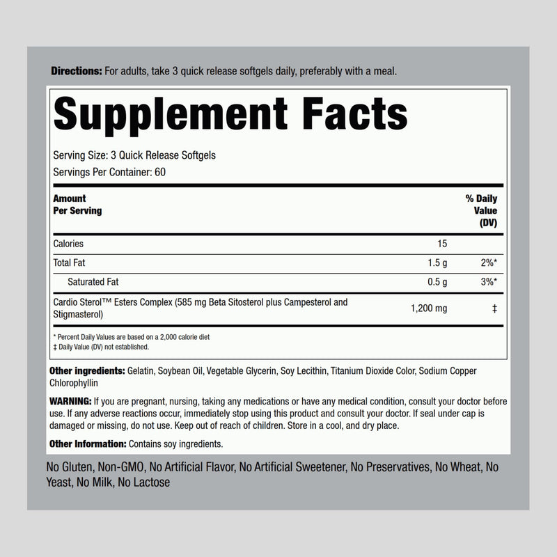 Piping Rock Beta Sitosterol for Men – 1200 mg, 180 Softgels | Plant Sterols Complex, Non-GMO, Gluten Free (Pack of 2)