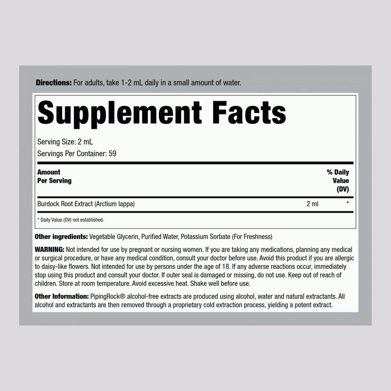 Piping Rock Burdock Root Tincture Extract – 4 fl oz | Premium Herbal Drops | Non-GMO, Gluten Free