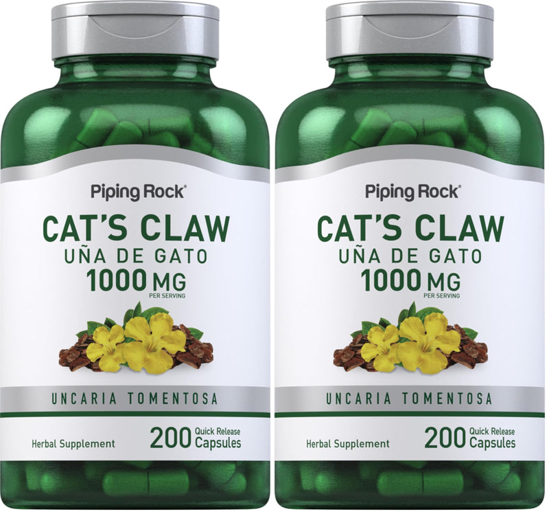 Cat's Claw 1000mg Herbal Supplement | 200 Capsules | Pack of 2 | Piping Rock
