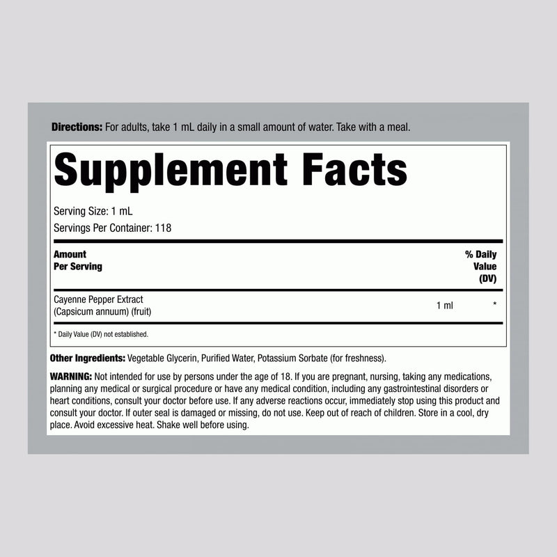 Piping Rock Cayenne Pepper Drops – 4 Oz Tincture | Alcohol Free, Non-GMO, Gluten Free