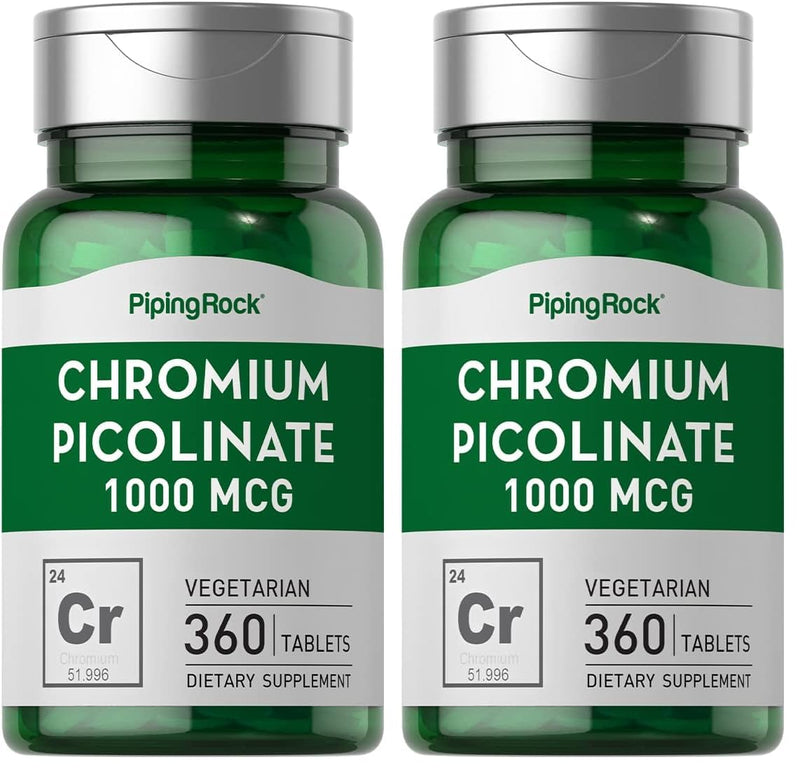 Piping Rock Chromium Picolinate 1000mcg - 360 Tablets | Vegetarian, Non-GMO, Gluten Free | Pack of 2