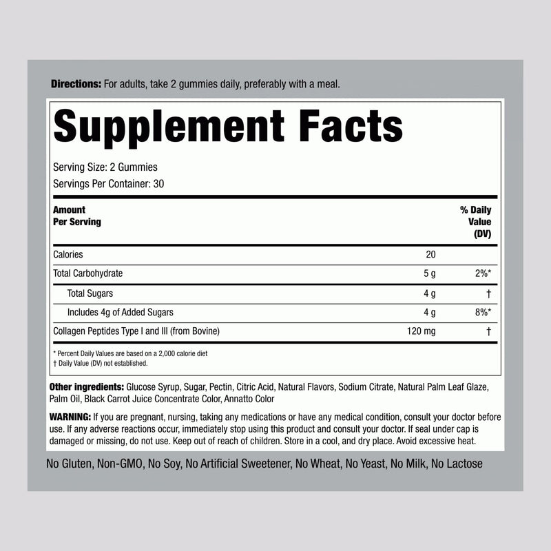Piping Rock Collagen Gummies – 60 Count, Type I & III, Strawberry, Non-GMO, Gluten Free (Pack of 2)