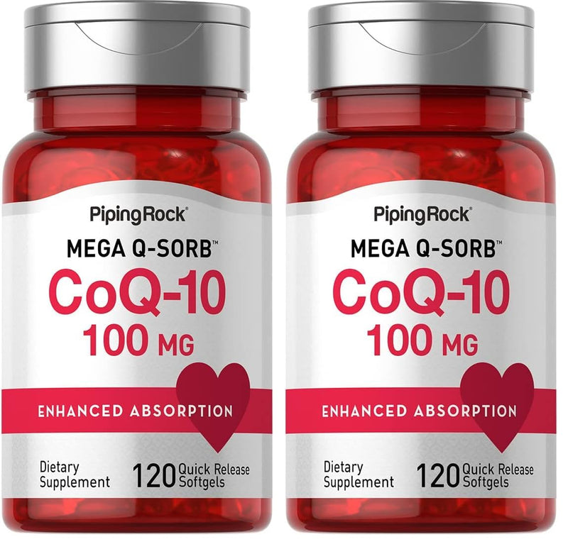 Piping Rock CoQ10 100mg | 120 Softgels | Black Pepper Extract | Non-GMO, Gluten Free (Pack of 2)