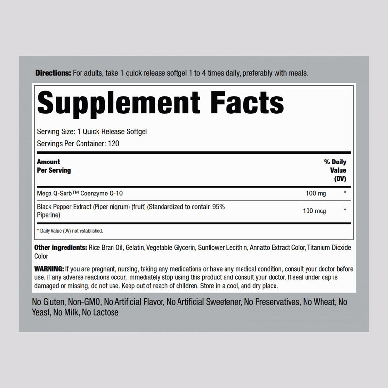 Piping Rock CoQ10 100mg | 120 Softgels | Black Pepper Extract | Non-GMO, Gluten Free (Pack of 2)
