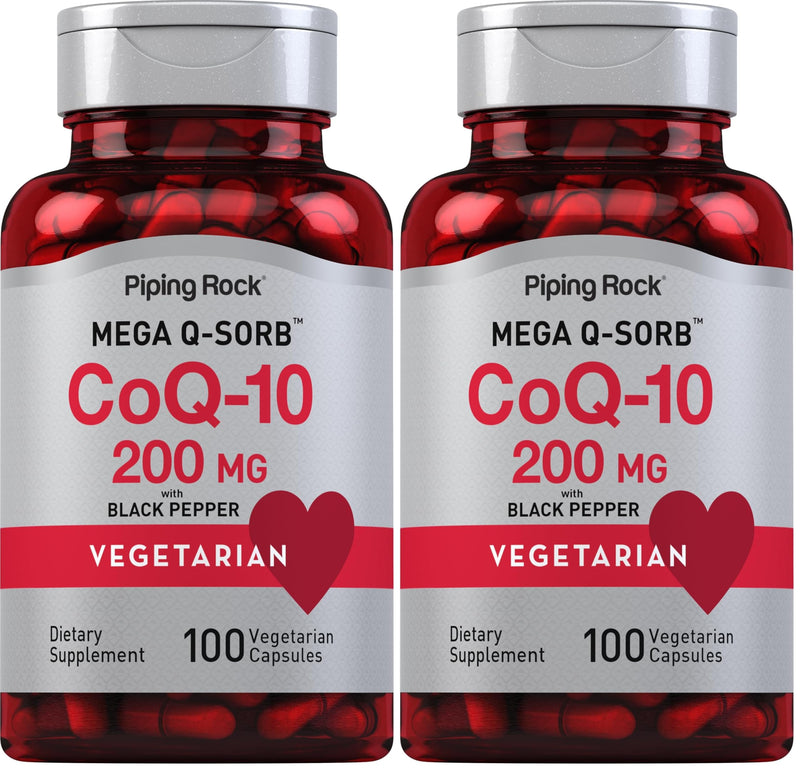 Piping Rock CoQ10 200mg Capsules – 100 Pills (Pack of 2) with Black Pepper Extract