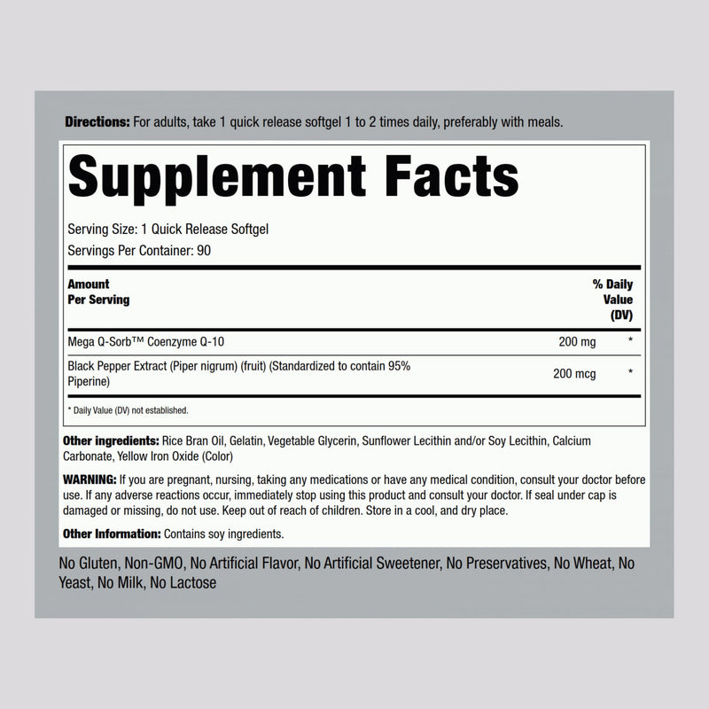 Piping Rock CoQ10 200mg Softgels – 90 Count (Pack of 2) | Non-GMO, Gluten Free
