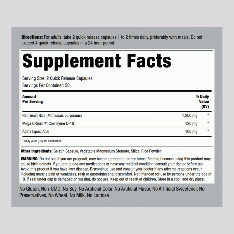 Piping Rock CoQ10 120mg – 100 Capsules | Red Yeast Rice & Alpha Lipoic Acid | Non-GMO, Gluten Free