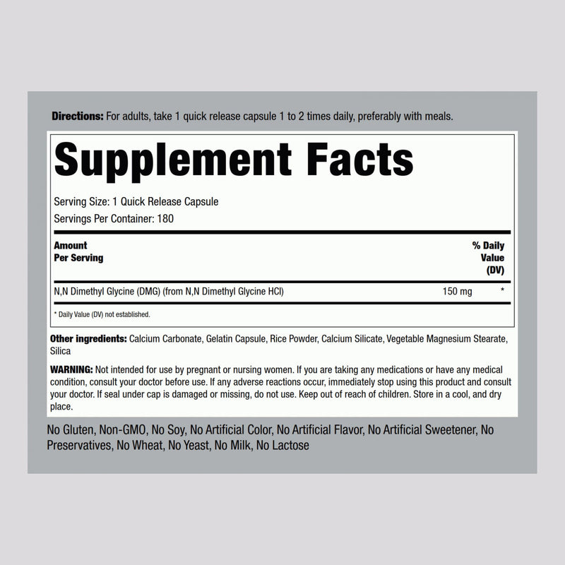 Piping Rock DMG Supplement - B15 150 mg | 180 Capsules | Non-GMO, Gluten Free (Pack of 2)