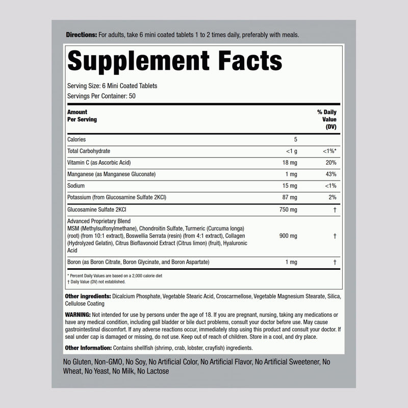 Piping Rock Glucosamine Chondroitin MSM 300 Tablets + Turmeric | Non-GMO