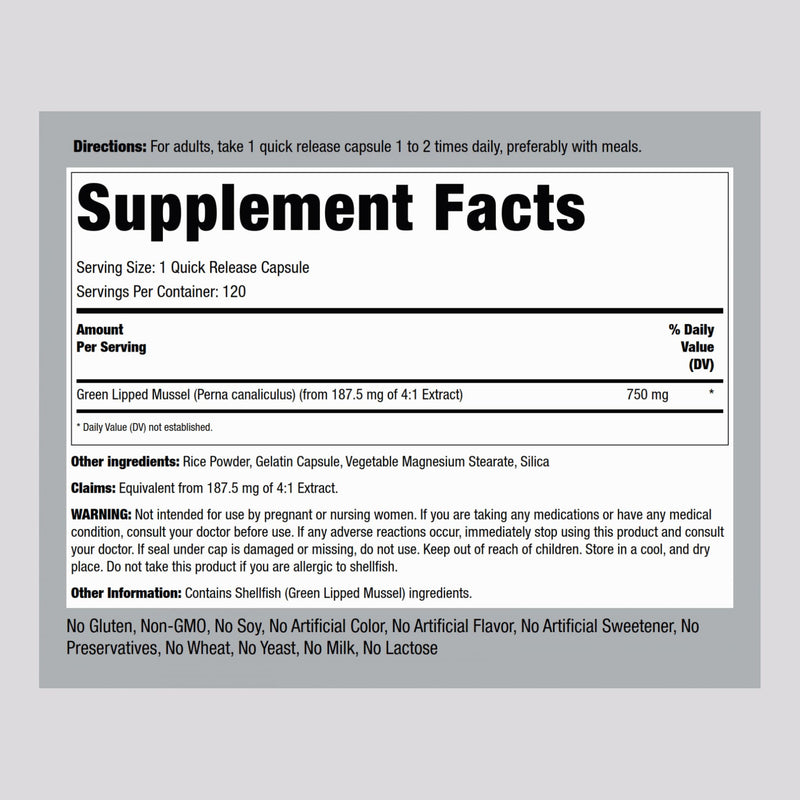 Piping Rock Green Lipped Mussel 750mg – 120 Capsules | NZ Freeze-Dried, Non-GMO, Gluten Free