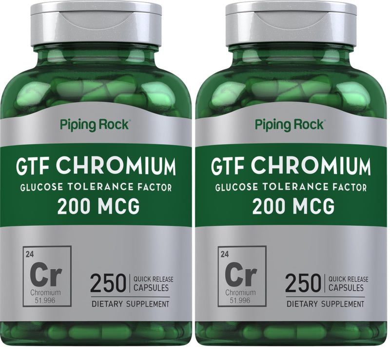Piping Rock GTF Chromium 200 mcg | 250 Capsules | Glucose Tolerance Factor Supplement | Non-GMO & Gluten Free (Pack of 2)