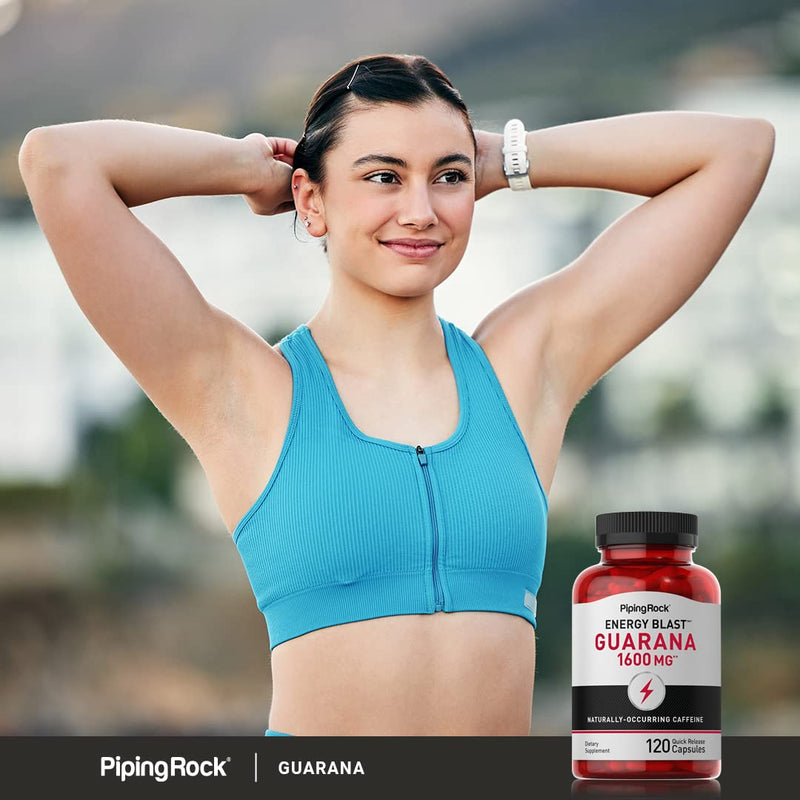 Piping Rock Guarana Capsules 1600 mg | 120 Count | Pack of 2 | Non-GMO Gluten Free