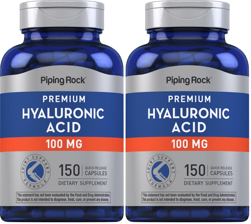 Piping Rock Hyaluronic Acid Supplement | 100 mg | 150 Capsules | Sodium Hyaluronate | Non-GMO, Gluten Free (Pack of 2)