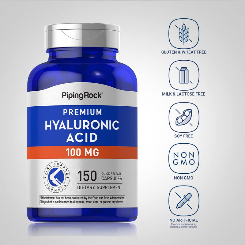 Piping Rock Hyaluronic Acid Supplement | 100 mg | 150 Capsules | Sodium Hyaluronate | Non-GMO, Gluten Free (Pack of 2)
