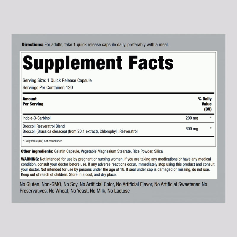 Piping Rock Indole-3-Carbinol 200mg | 120 Capsules | I3C with Broccoli Extract | Non-GMO, Gluten Free (Pack of 2)