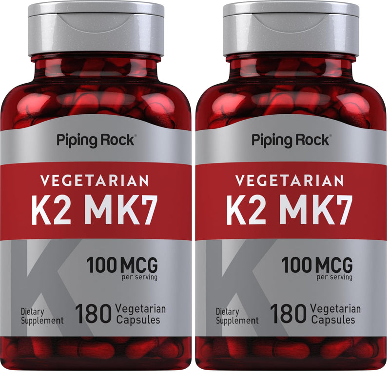 Piping Rock K2 MK7 Vitamin Supplement 100 mcg | 180 Vegetarian Capsules | Pack of 2