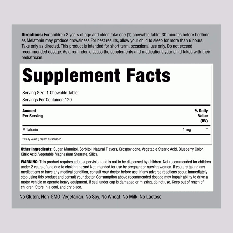 Piping Rock Kids Melatonin 1mg | 120 Chewables | Pack of 2