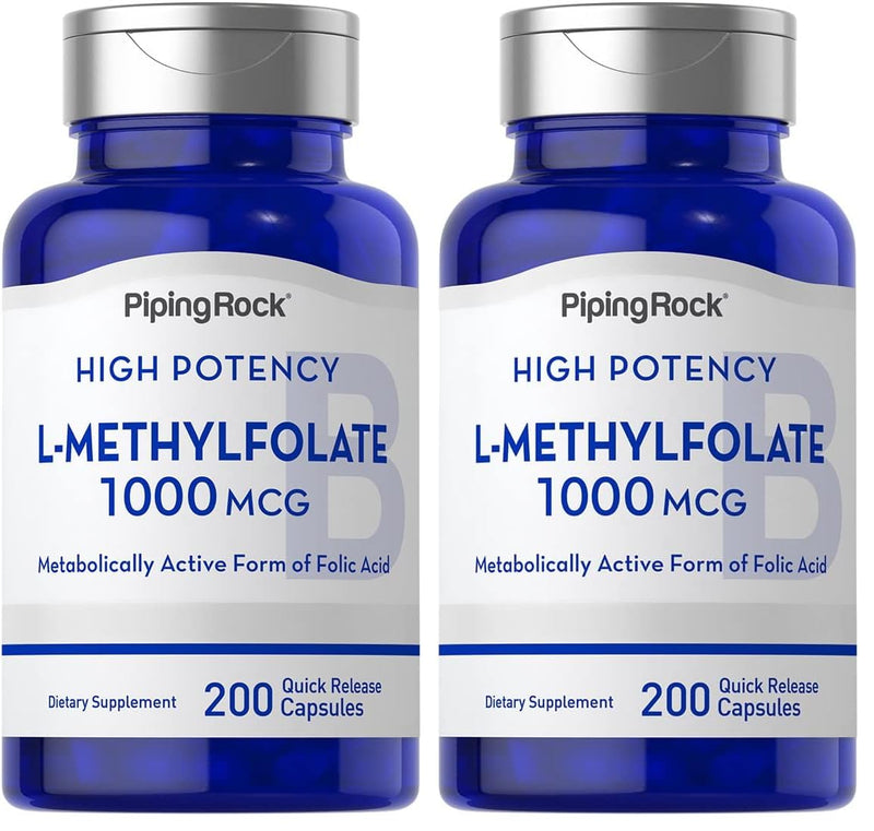 Piping Rock L-Methylfolate 1000 mcg – 200 Capsules (Pack of 2) | Active Folate, Non-GMO, Gluten Free