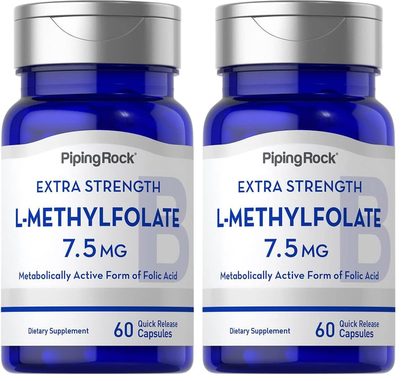 Piping Rock L-Methylfolate 7.5 mg | 60 Capsules | Extra Strength | Active Folic Acid | Non-GMO Gluten Free (Pack of 2)