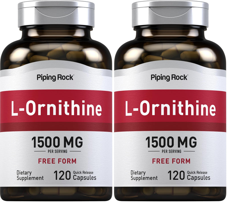 Piping Rock L-Ornithine Supplement 1500 mg – 120 Capsules | Free Form HCl | Non-GMO & Gluten Free (Pack of 2)