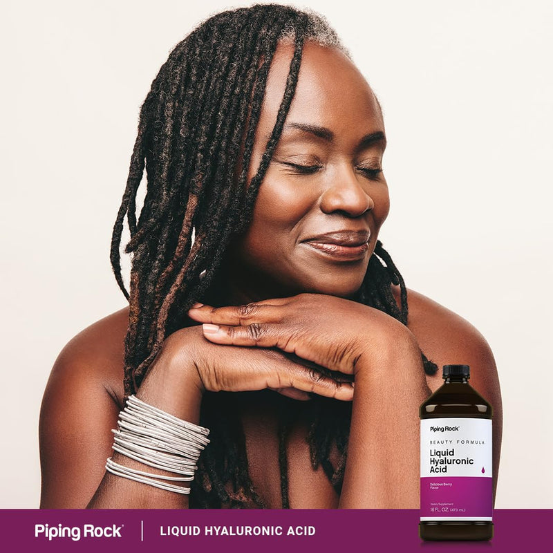 Piping Rock Liquid Hyaluronic Acid Supplement – 100mg, 16 fl oz | Natural Berry Flavor | Vegetarian, Non-GMO, Gluten Free