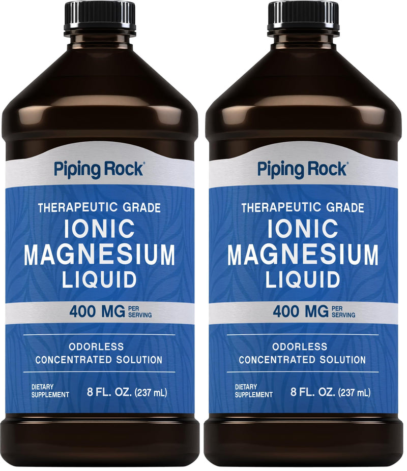 Piping Rock Liquid Ionic Magnesium – 400 mg per Serving, 8 oz, Non-GMO & Gluten Free | Pack of 2