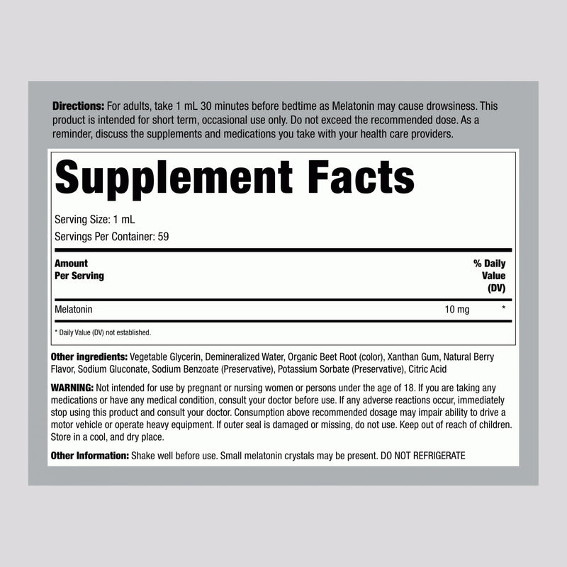 Piping Rock Liquid Melatonin 10mg – Berry Flavor Drops, 2oz | Non-GMO, Gluten Free