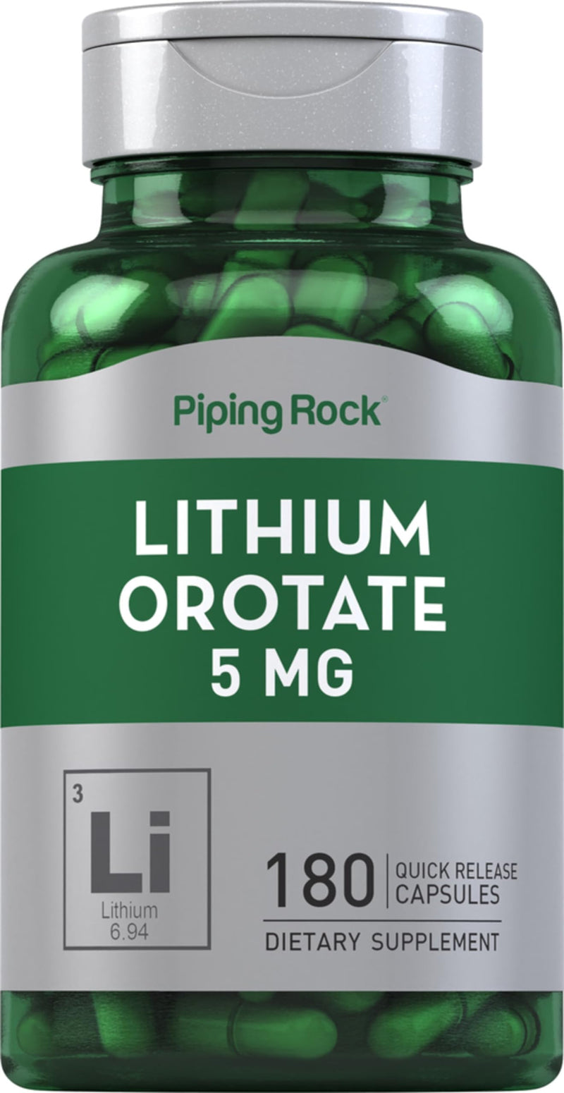 Piping Rock Lithium Orotate Supplement – 5 mg, 180 Capsules | Non-GMO, Gluten Free