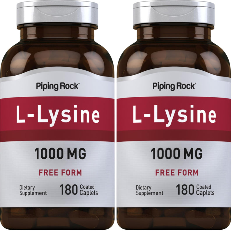 Piping Rock L-Lysine 1000mg | 180 Caplets | Free Form | Vegetarian, Non-GMO, Gluten Free (Pack of 2)