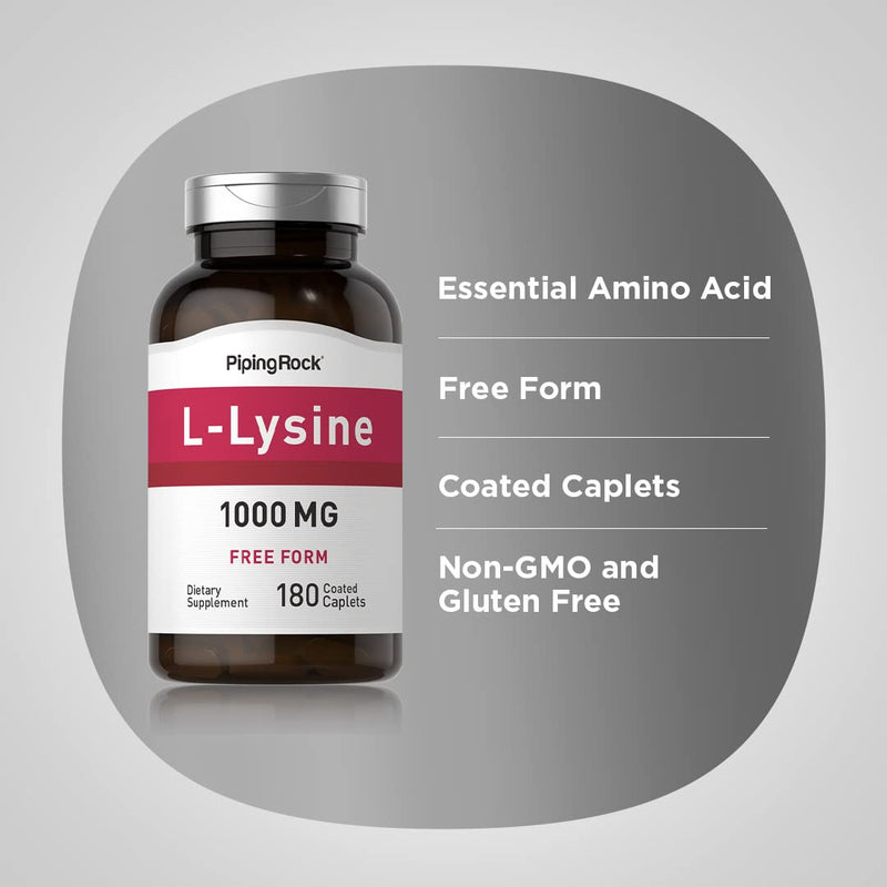 Piping Rock L-Lysine 1000mg | 180 Caplets | Free Form | Vegetarian, Non-GMO, Gluten Free (Pack of 2)
