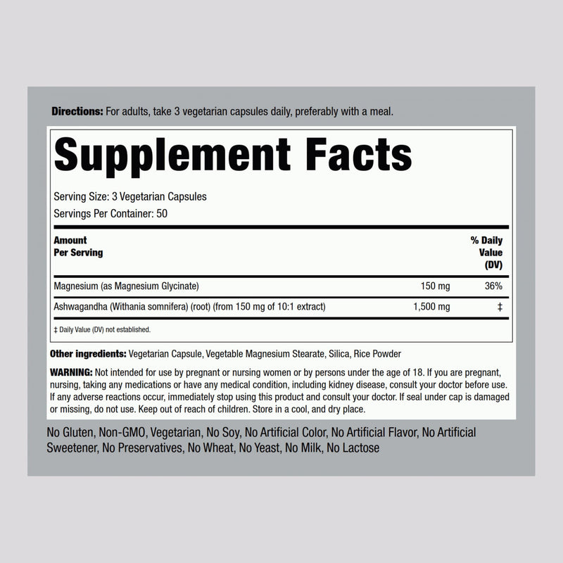 Piping Rock Magnesium Glycinate & Ashwagandha – 150 Capsules, Vegetarian, Non-GMO, Gluten Free (Pack of 2)