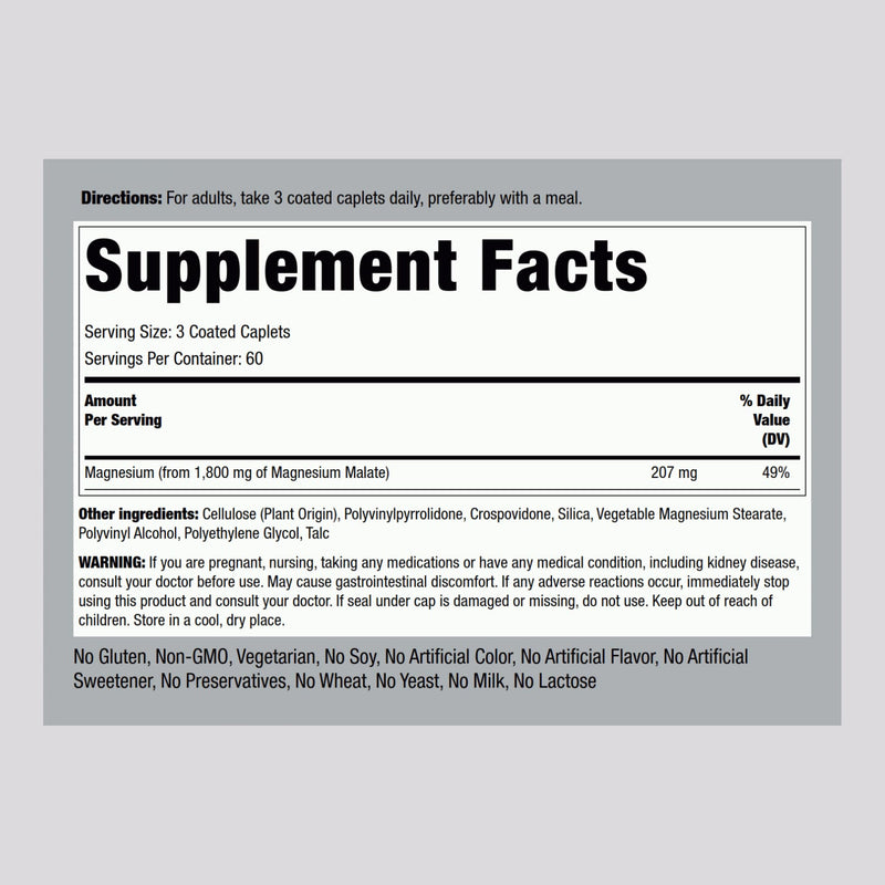 Piping Rock Magnesium Malate 1800 mg – 180 Caplets (Pack of 2)