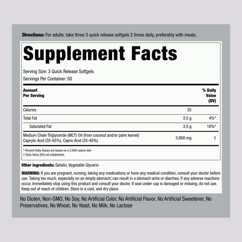 Piping Rock MCT Oil Softgel Capsules | 3600mg | 150 Pills | Keto-Approved | Non-GMO, Gluten Free Supplement (Pack of 2)