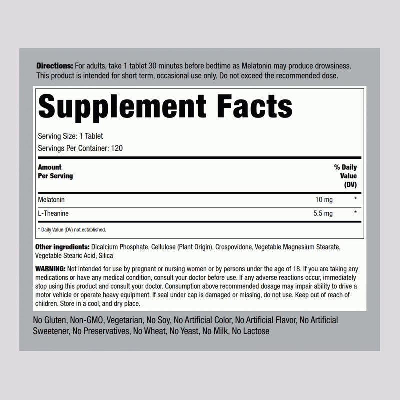 Piping Rock Melatonin 10mg | 120 Tablets | with L-Theanine | Adult Sleep Supplement | Extra Strength Formula | Vegetarian, Non-GMO, Gluten Free