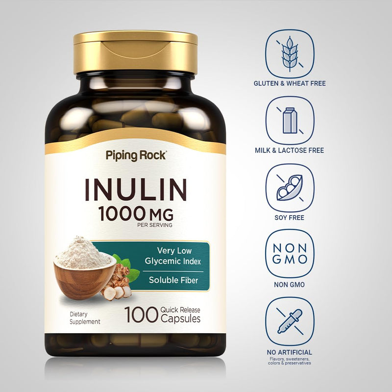 Piping Rock Organic Inulin Capsules 1000 mg - 100 Count | Low Glycemic Fiber | Non-GMO, Gluten Free (Pack of 2)