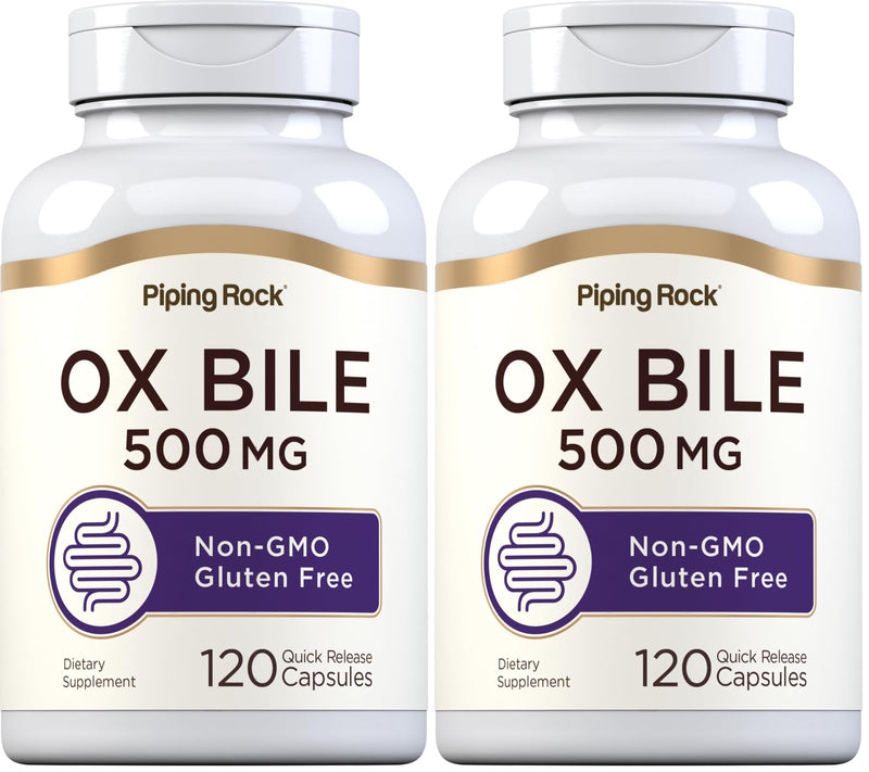 Piping Rock Ox Bile Supplement 500mg | 120 Capsules | Digestive Enzyme | Non-GMO, Gluten Free | Pack of 2