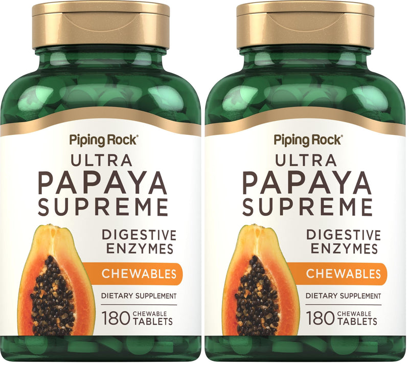 Piping Rock Papaya Digestive Enzymes Chewables – 180 Tablets, Vegetarian, Tropical Flavor (Pack of 2)