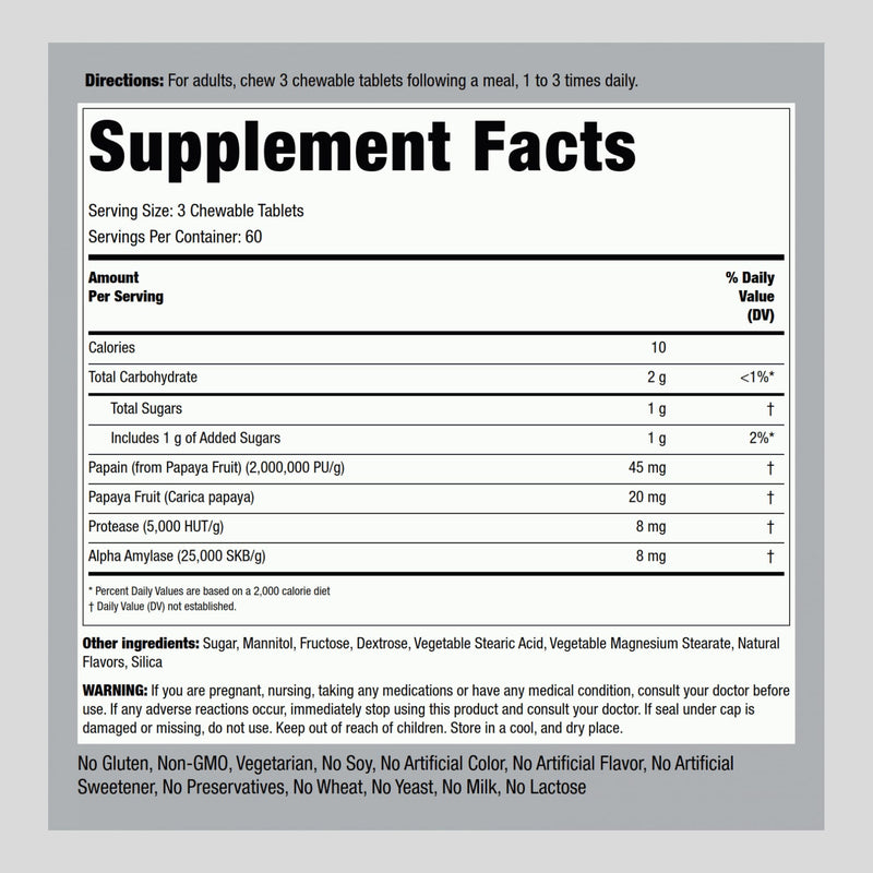 Piping Rock Papaya Digestive Enzymes Chewables – 180 Tablets, Vegetarian, Tropical Flavor (Pack of 2)