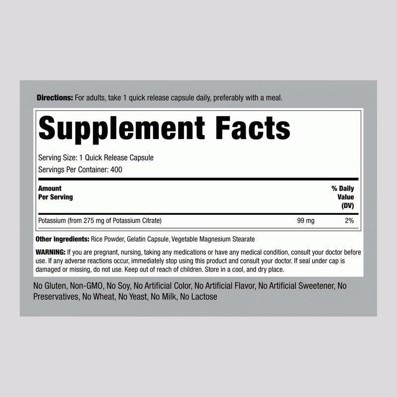 Piping Rock Potassium Citrate Supplement | 275 mg | 400 Capsules | Non-GMO, Gluten Free (Pack of 2)