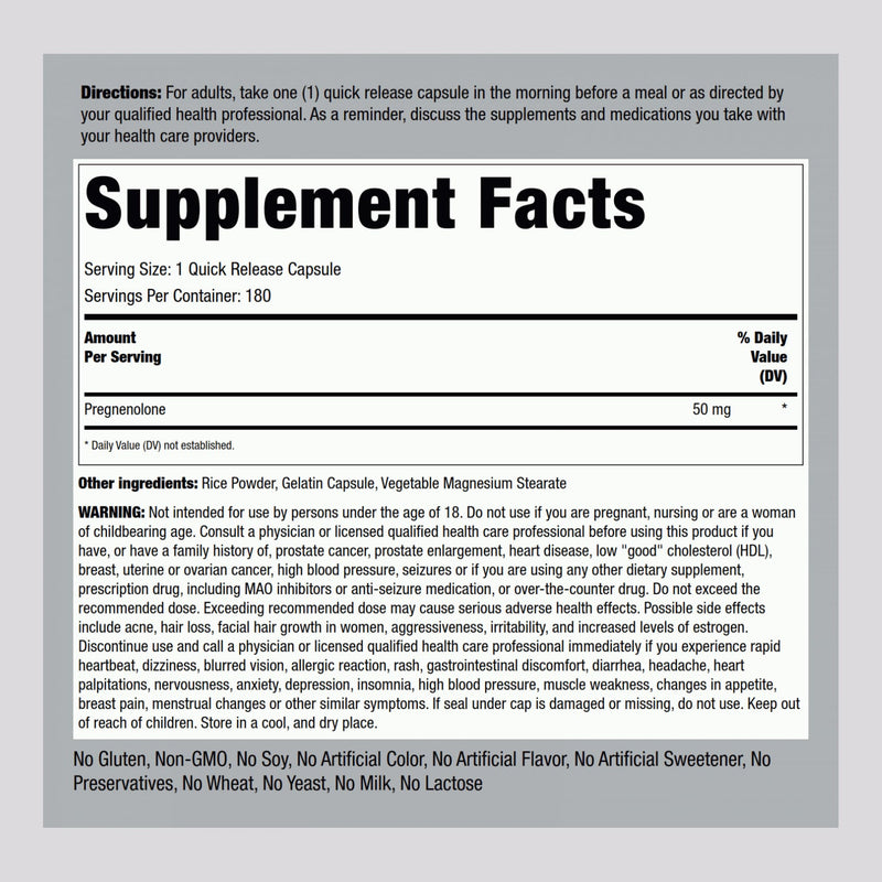 Piping Rock Pregnenolone 50 mg – 180 Capsules (Pack of 2)