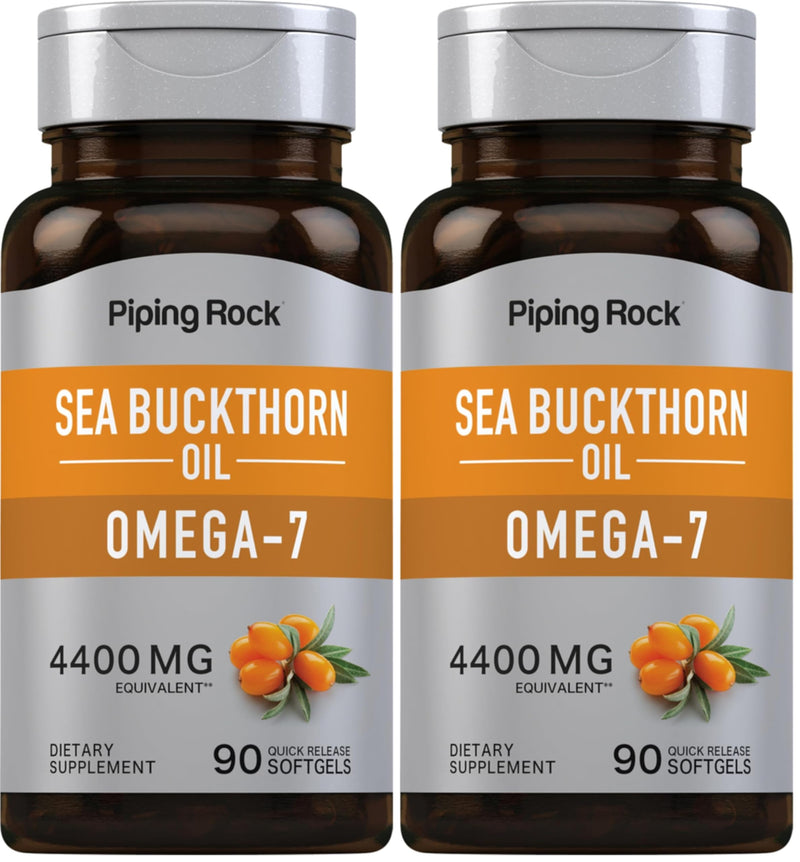 Piping Rock Sea Buckthorn Oil Capsules 4400mg | 90 Softgels | Omega-7 | Gluten Free, Non-GMO (Pack of 2)