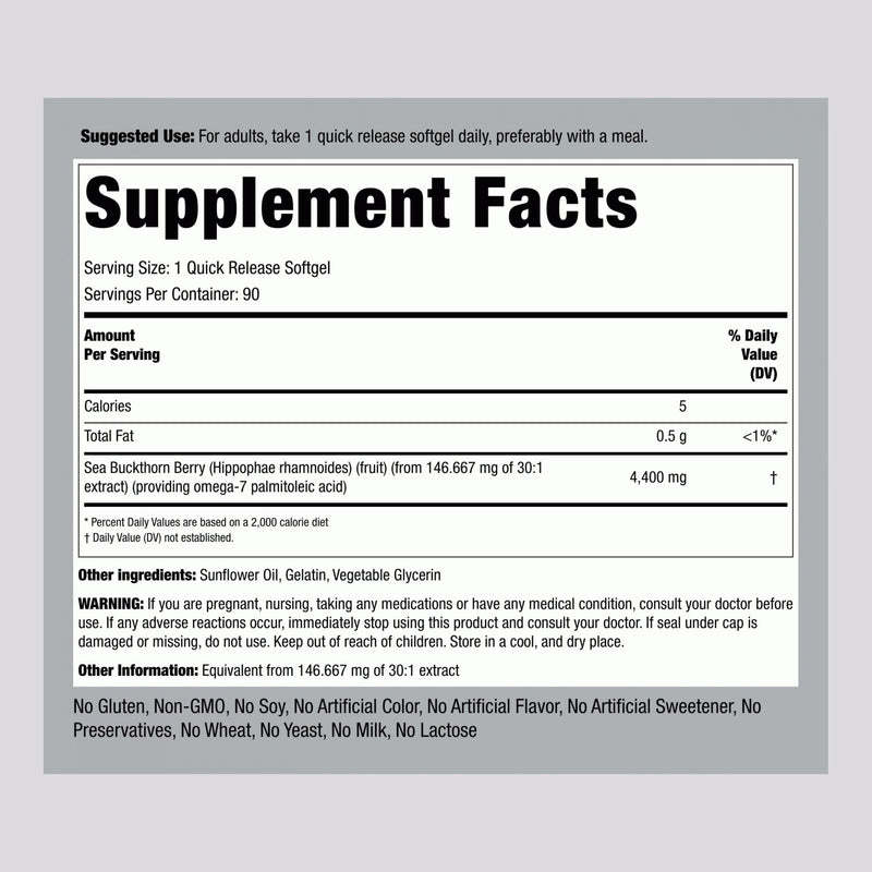 Piping Rock Sea Buckthorn Oil Capsules 4400mg | 90 Softgels | Omega-7 | Gluten Free, Non-GMO (Pack of 2)