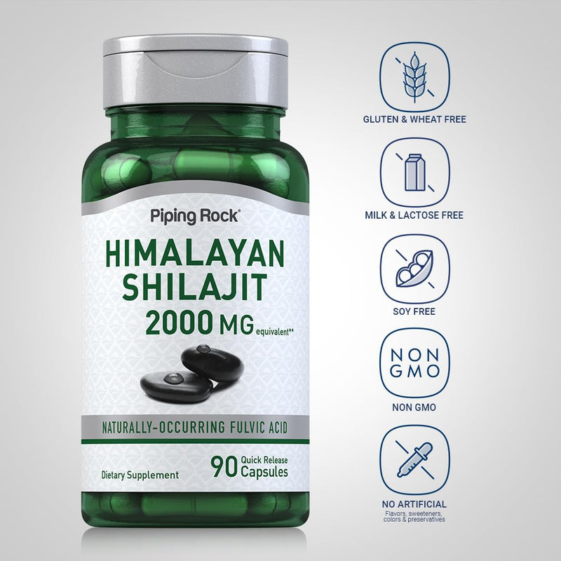 Piping Rock Shilajit Capsules 2000mg – 90 Count | Pack of 2 | Non-GMO, Gluten Free