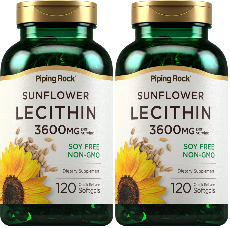 Piping Rock Sunflower Lecithin Softgel Capsules 3600 mg | 120 Count | Phosphatidylcholine | Soy Free, Non-GMO, Gluten Free (Pack of 2)