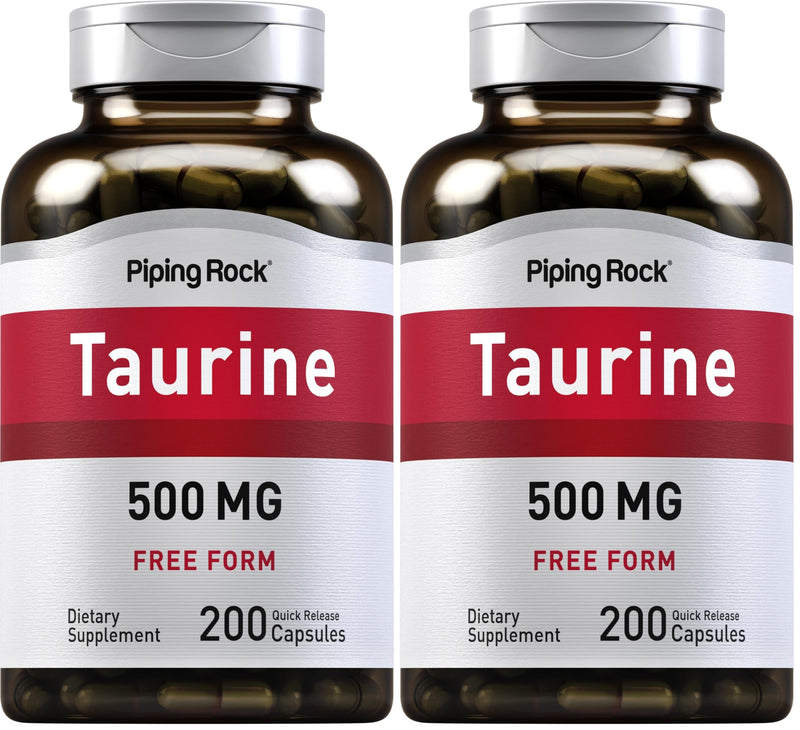 Piping Rock Taurine Supplement 500 mg | 200 Capsules | Amino Acid | Free Form | Non-GMO & Gluten Free (Pack of 2)